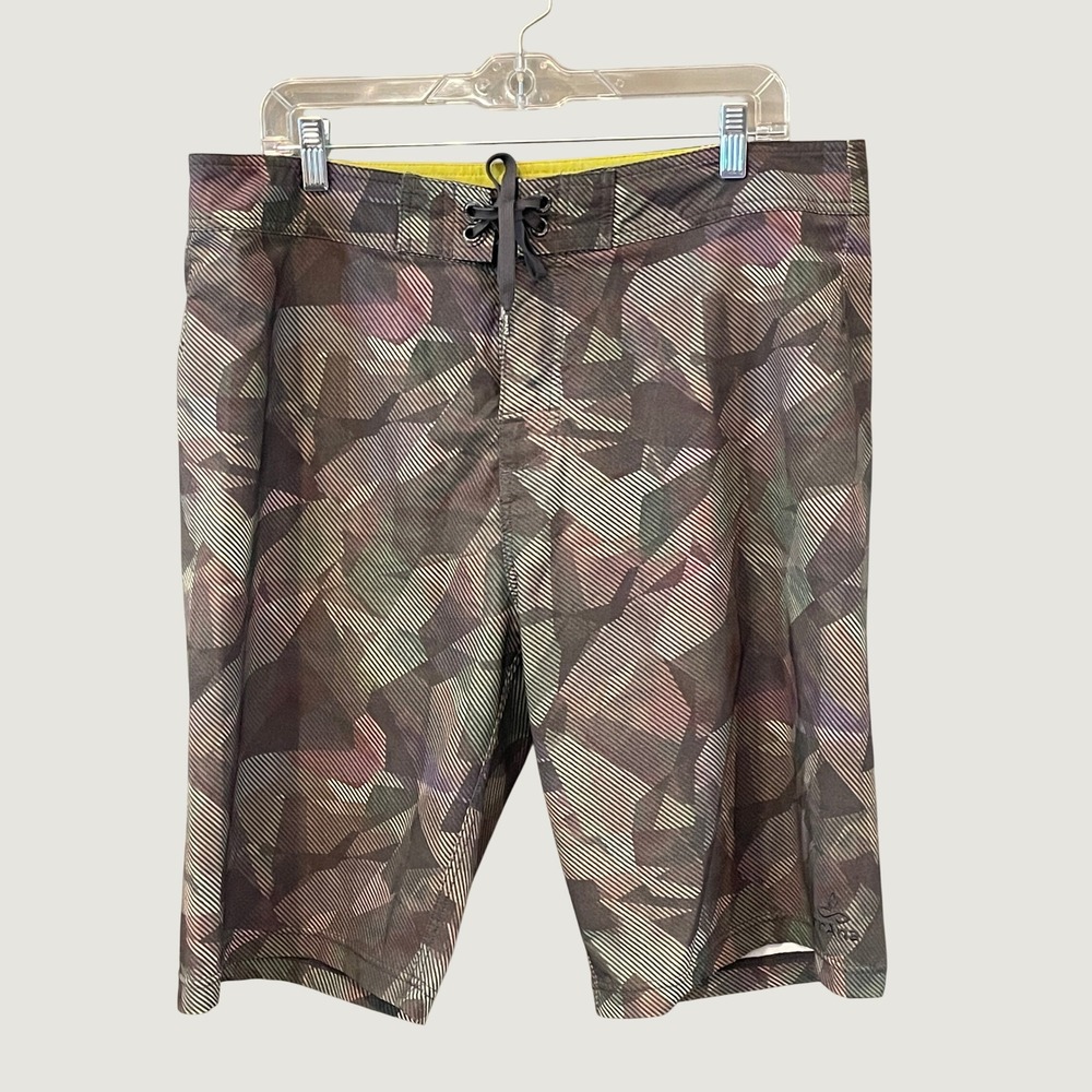 prAna Mens Camo Stripe Board Shorts Size 35 Multi Color UPF 50+ Swim Trunks